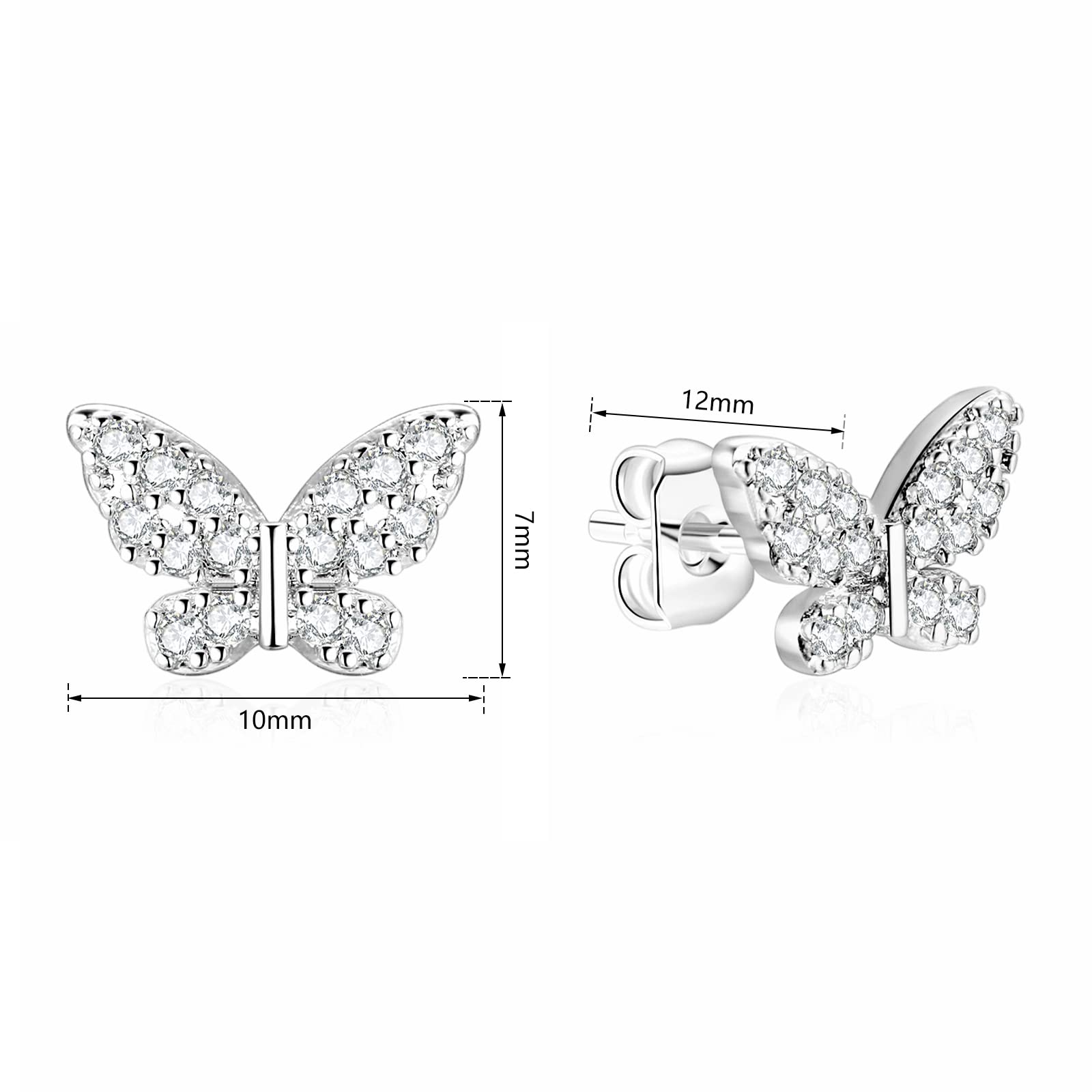 Luxval Silver Butterfly Earrings for Women, Sterling Silver Tiny Butterfly Stud Earrings CZ Sparkling Dainty Hypoallergenic Jewelry for Women