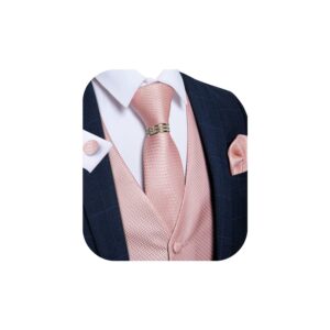 DiBanGu Blush Pink Vest and Tie Set for Men Rose Gold Suit Vest Formal Business Dress Vest Wedding Waistcoat