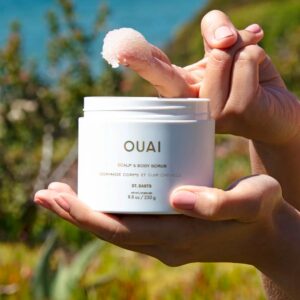 OUAI Scalp & Body Scrub, St. Barts - Exfoliating Body Scrub with Sugar & Coconut Oil Blend for Smooth, Moisturized Skin - Gentle Scalp Scrub for Removing Product Build Up (8.8 Oz)