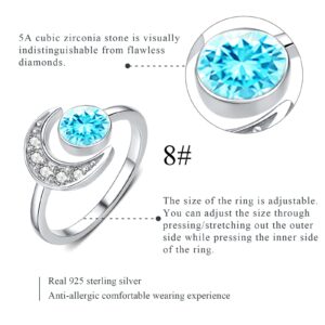 CUOKA MIRACLE December Birthstone Moon Rings for Women 925 Sterling Silver Birthday Stone Moon Shaped Adjustable Open Ring Anniversary Birthday Mothers Day Jewelry Gift for Wife Mom Daughter