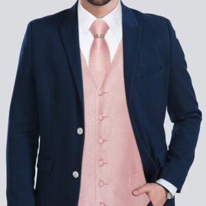 DiBanGu Blush Pink Vest and Tie Set for Men Rose Gold Suit Vest Formal Business Dress Vest Wedding Waistcoat