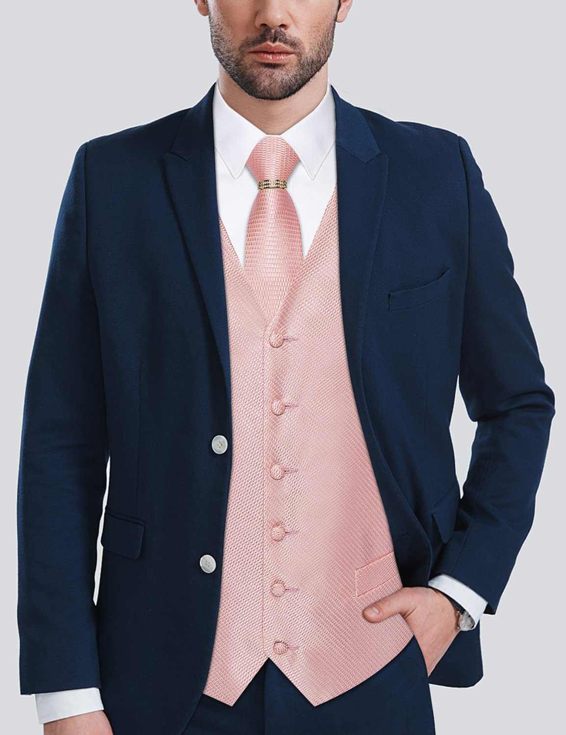 DiBanGu Blush Pink Vest and Tie Set for Men Rose Gold Suit Vest Formal Business Dress Vest Wedding Waistcoat