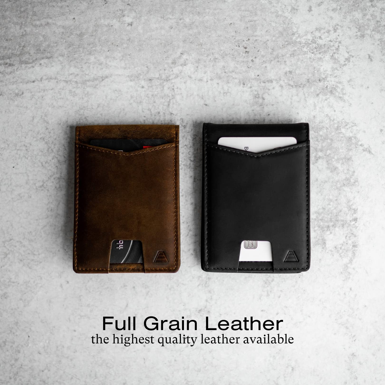 Andar The Apollo Leather Slim RFID Blocking Minimalist Bifold Wallet with Money Clip and ID Slot made of Full Grain Leather Elastic Pull Tab (Saddle Brown)