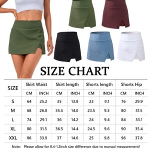 Women's Ribbed Team Sport Skirts with Shorts Pockets Plain Mini Slit Skort Skirts School Girl Y2K Tennis Golf Built-in Shorts Skirts Dress Green