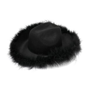 amybasic black cowboy hat, feather boa, black cowgirl hat for teengae girls or women