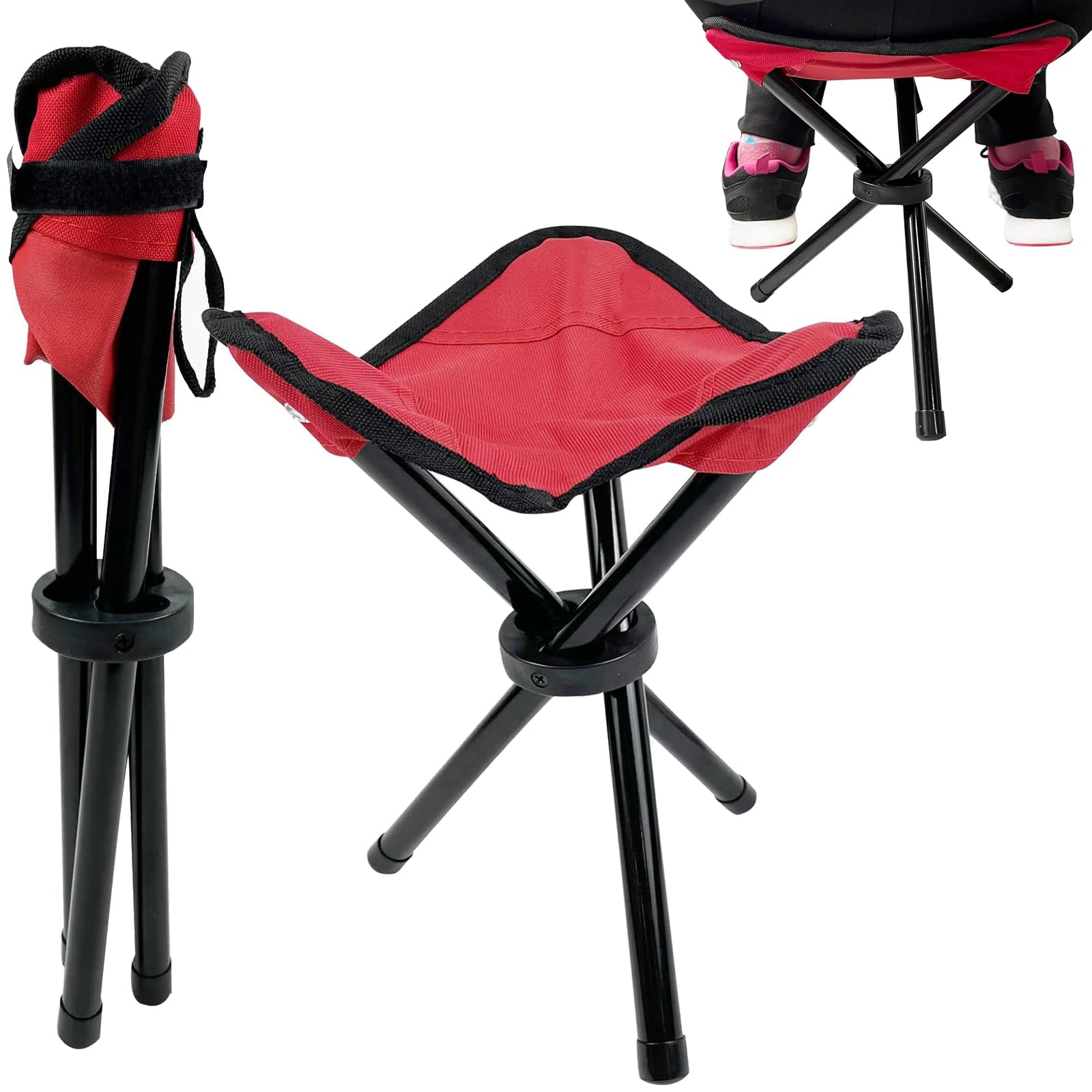 Cenbee Folding Camping Stool Portable Fishing Chair Seat for Camping Fishing Hiking Gardening and Beach (RED), Height 11.02 Inch