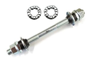 cyclez bicycle front hub axle 3/8" x 140mm plus 2 premium 1/4" x 7 hub axle bearings bundle kit for bmx, mountain bikes, beach cruiser and tandem bicycles, made in taiwan