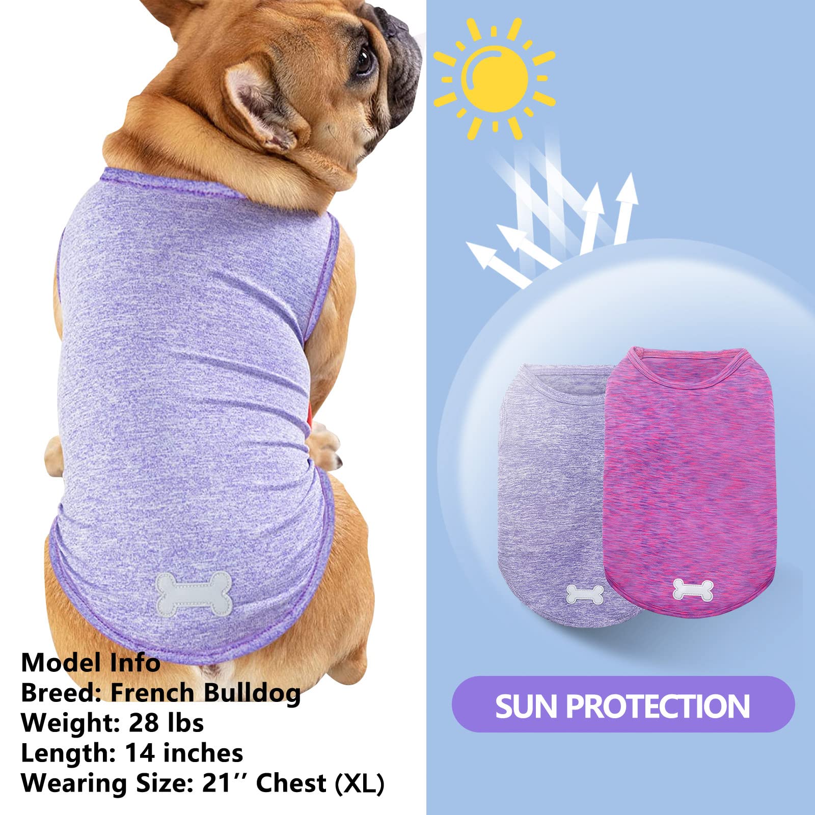 KYEESE 2 Pack Dog Shirts Quick Dry Soft Stretchy Sun Protection Dog T-Shirts with Reflective Label Tank Top Sleeveless Vest Dog Clothes for Small Medium Dogs, Large, Purple+Pink