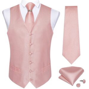 DiBanGu Blush Pink Vest and Tie Set for Men Rose Gold Suit Vest Formal Business Dress Vest Wedding Waistcoat