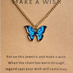 DEQIYIJI Cute Butterfly Pendant Necklace Jewelry Gifts For Women Dainty Stuff With Message Card Blue