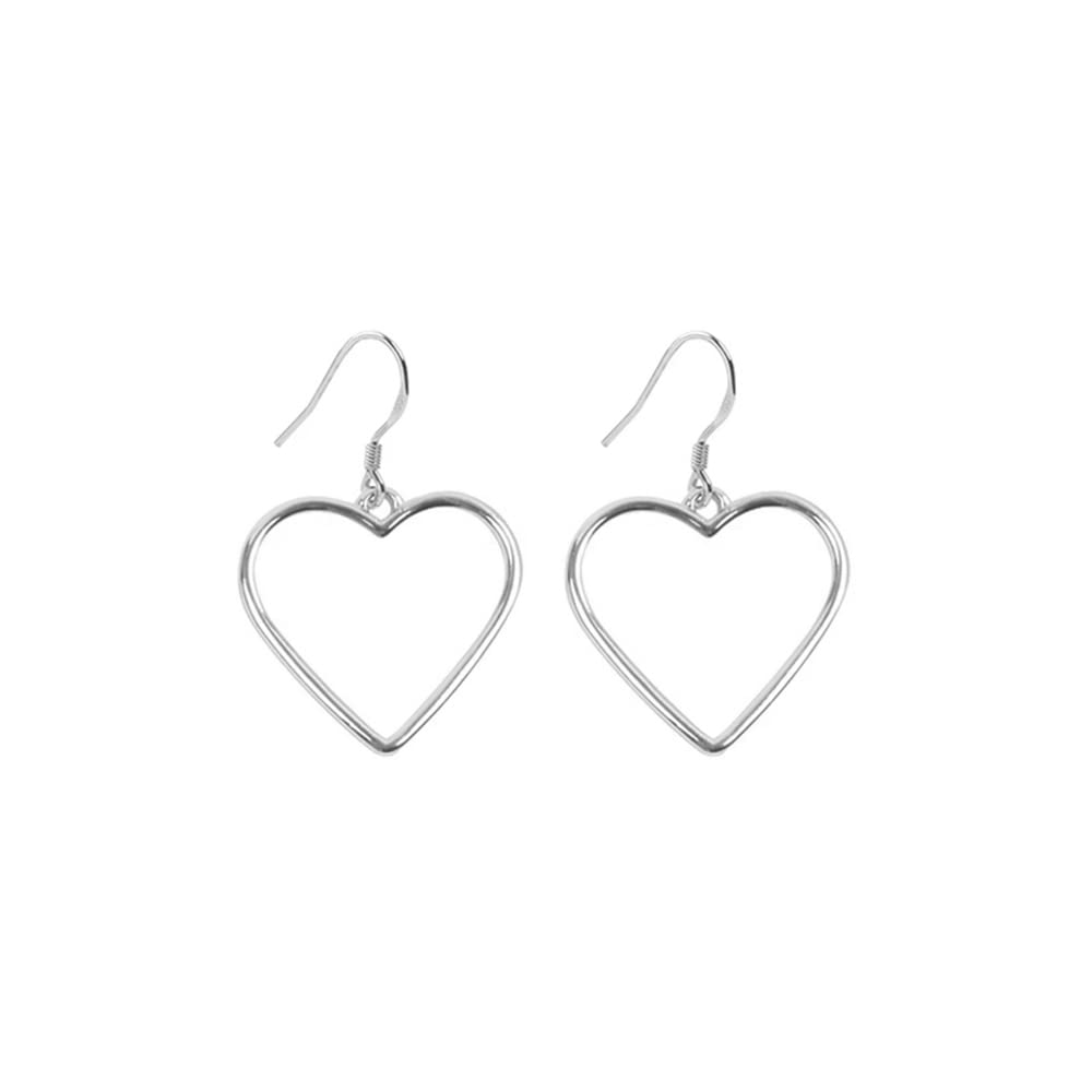 Dainty Minimalist Hollow Heart Love Small S925 Sterling Silver Plated Dangle Drop Earrings for Women Teen Girls Sensitive Ear Cute Heart Hook Dangling Hanging Hypoallergenic Wedding Fashion Jewelry