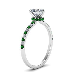 JewelryGift Hidden Halo Petite Diamond Ring 925 Sterling Silver Created Emerald Heart Shape Green Color Halo Engagement Rings Prong Setting in Size 11