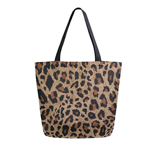 ALAZA Cheetah Leopard Print Animal Large Canvas Tote Bag Shopping Shoulder Handbag with Small Zippered Pocket