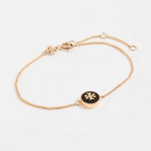 Tory Burch Women's Kira Enamel Chain Bracelet, Tory Gold/Black, One Size