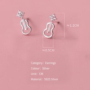 Cute CZ Hollow Violin Tiny Small Stud Earrings for Women Teen Girls Cartilage Tragus Sensitive Ear S925 Sterling Silver Mini Piercing Post Personalized Fashion Jewelry Hypoallergenic Minimalist Gifts