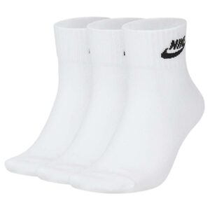 nike everyday essential ankle socks, white/black, m, 3 pairs