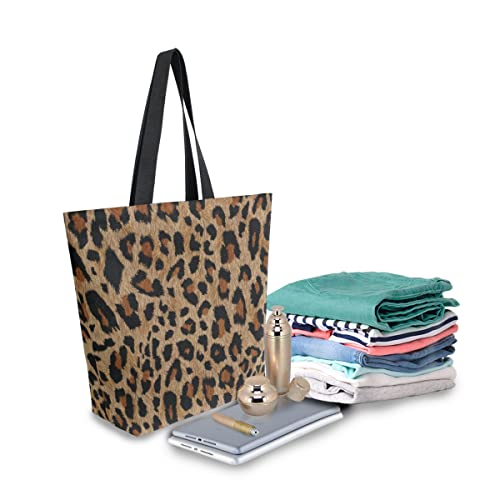 ALAZA Cheetah Leopard Print Animal Large Canvas Tote Bag Shopping Shoulder Handbag with Small Zippered Pocket