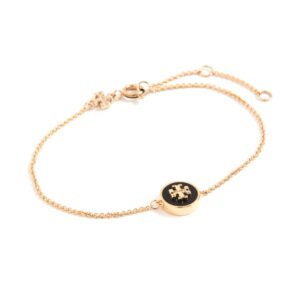 Tory Burch Women's Kira Enamel Chain Bracelet, Tory Gold/Black, One Size