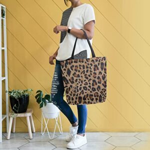 ALAZA Cheetah Leopard Print Animal Large Canvas Tote Bag Shopping Shoulder Handbag with Small Zippered Pocket