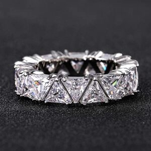 LRESJJIUJ Eternity Ring Wedding Bands18K White Gold Plated Row Emerald Cut Triangle Shape Wedding Diamond Band Rings (US Code 7)