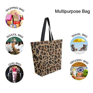 ALAZA Cheetah Leopard Print Animal Large Canvas Tote Bag Shopping Shoulder Handbag with Small Zippered Pocket