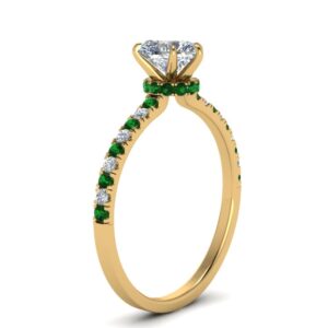 Jewelrygift Hidden Halo Petite Diamond Ring Yellow Gold Plated Created Emerald Heart Shape Green Color Halo Engagement Rings Prong Setting in Size 8 Party Wear Daily Wear Ornament