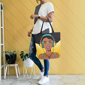 ALAZA African American Woman Music Large Canvas Tote Bag Shopping Shoulder Handbag with Small Zippered Pocket