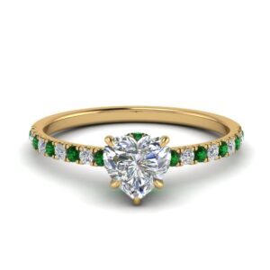 Jewelrygift Hidden Halo Petite Diamond Ring Yellow Gold Plated Created Emerald Heart Shape Green Color Halo Engagement Rings Prong Setting in Size 8 Party Wear Daily Wear Ornament