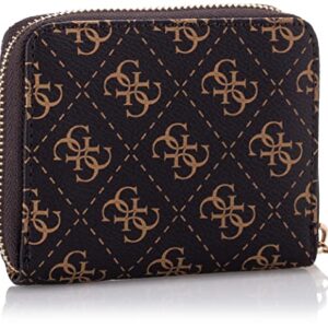 GUESS womens Laurel Small Zip Around Wallet, Brown Logo, one size US