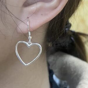 Dainty Minimalist Hollow Heart Love Small S925 Sterling Silver Plated Dangle Drop Earrings for Women Teen Girls Sensitive Ear Cute Heart Hook Dangling Hanging Hypoallergenic Wedding Fashion Jewelry