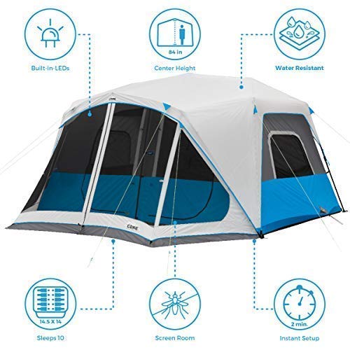 Core 10 Person Lighted Instant Cabin Tent & Footprint