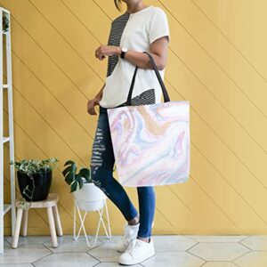 ALAZA Pink Purple & Gold Marble Large Canvas Tote Bag Shopping Shoulder Handbag with Small Zippered Pocket