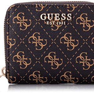 GUESS womens Laurel Small Zip Around Wallet, Brown Logo, one size US