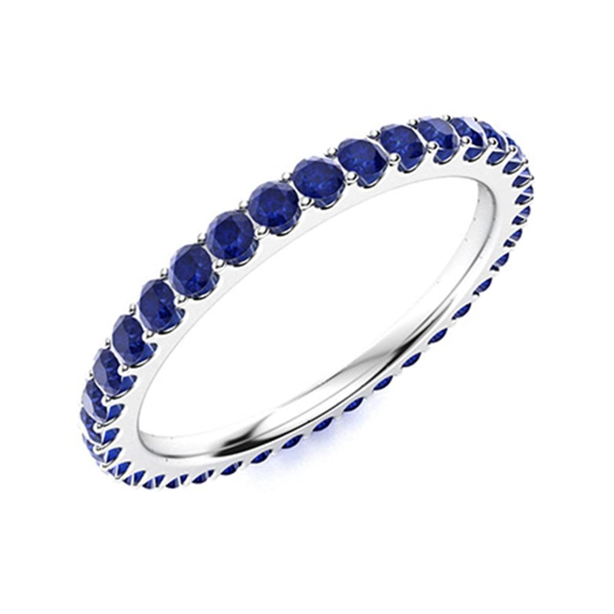 3 MM Round Multi Gemstone 925 Sterling Silver Full Eternity Women Wedding Ring (Blue Sapphire, 5)