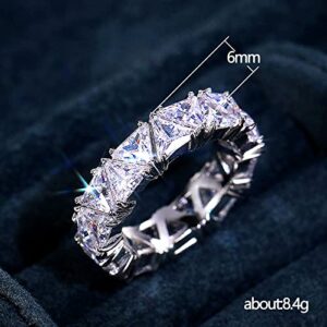 LRESJJIUJ Eternity Ring Wedding Bands18K White Gold Plated Row Emerald Cut Triangle Shape Wedding Diamond Band Rings (US Code 7)