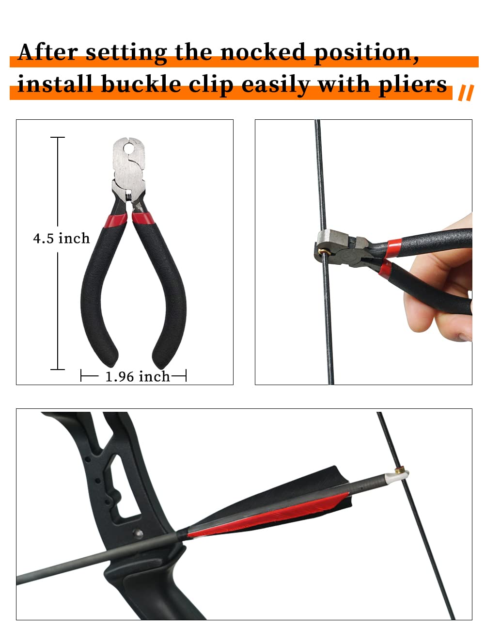 longbowmaker Archery Bow String Nock Points Pliers Set T Shape Bow Square Ruler Nocking Point Buckles Plier (Black)