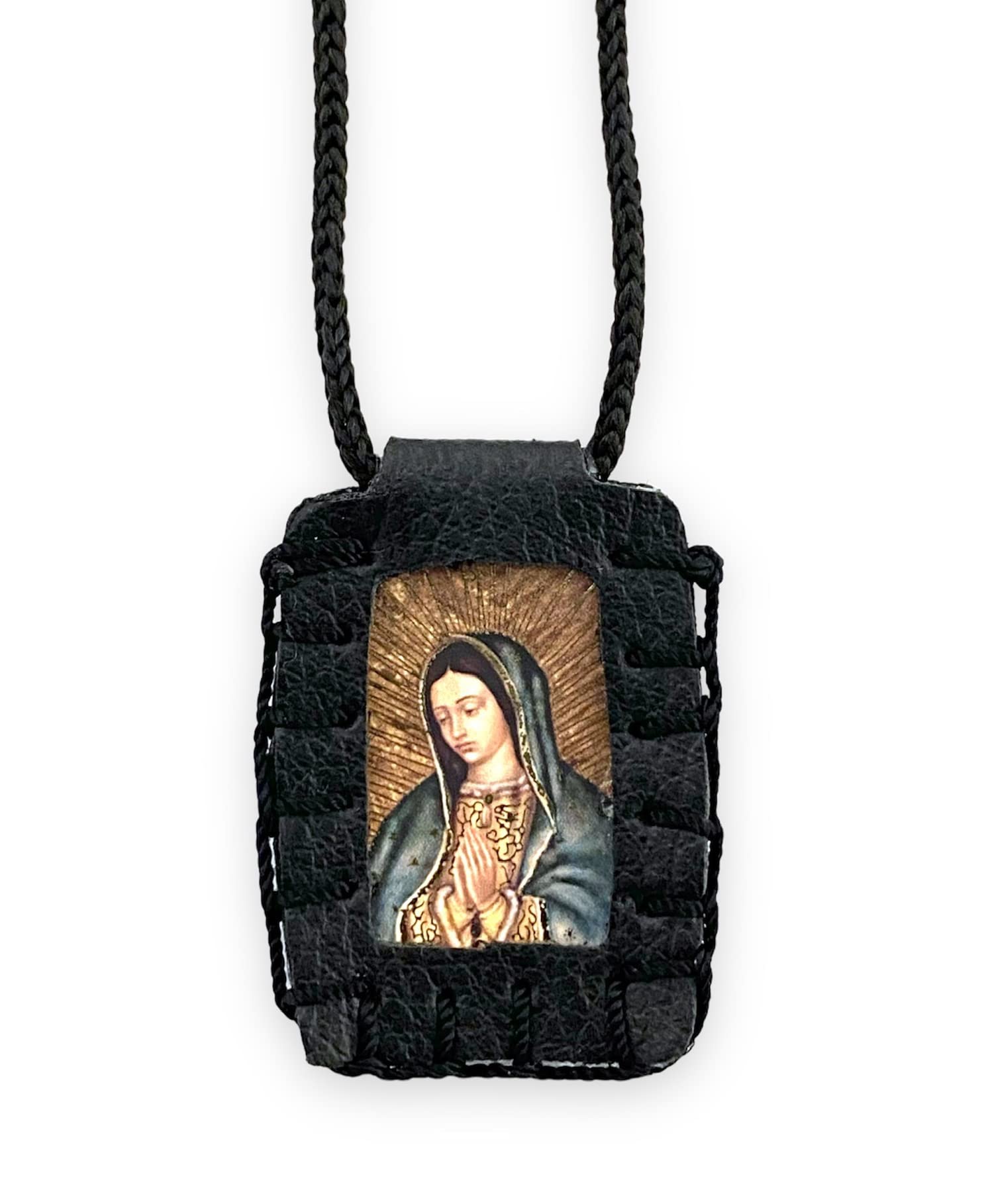 Our Lady of Guadalupe Black Scapular Necklace Escapulario Negro Collar Virgen Guadalupe, Bklack