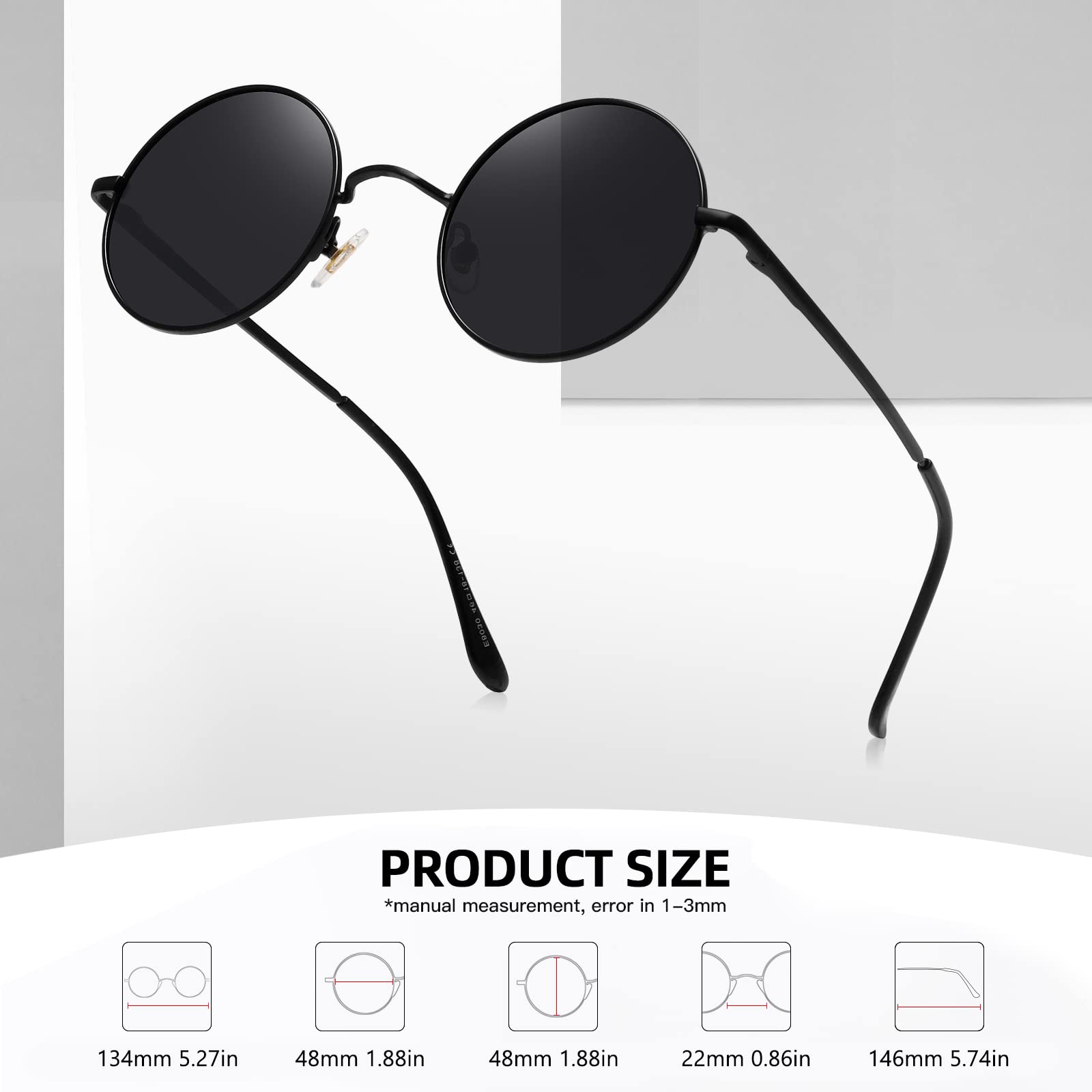 MEETSUN Small Round Sunglasses Polarized for Men Women Retro Vintage Circle Hippie Sun Glasses UV400(Black/Grey)