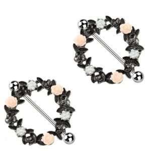 body accentz nipple bar floral wreath 316l surgical steel nipple shield ring