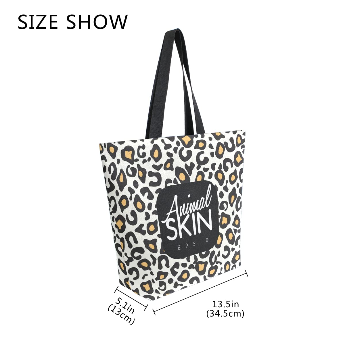 ALAZA Leopard Print Animal Skin Large Canvas Tote Bag Shopping Shoulder Handbag with Small Zippered Pocket