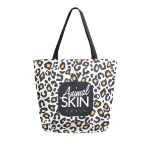 alaza leopard print animal skin large canvas tote bag shopping shoulder handbag with small zippered pocket