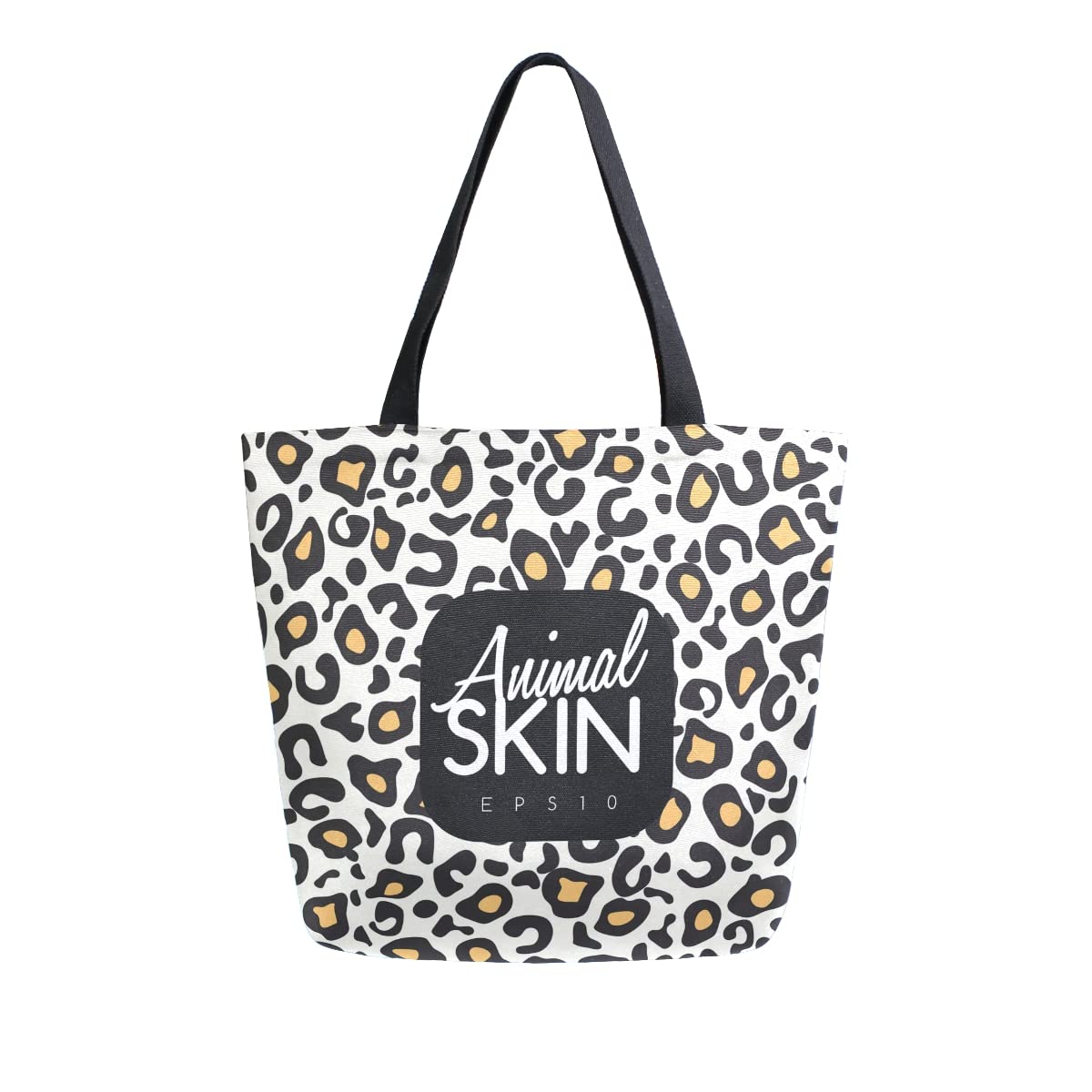 ALAZA Leopard Print Animal Skin Large Canvas Tote Bag Shopping Shoulder Handbag with Small Zippered Pocket