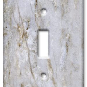 Art Plates - Decorative Light Switch Plate Cover Plate - Decorative Metal Wall Plate - 1 Gang Toggle - White Pearl Quartzite - Granite - Marble (PRINTED IMAGE) - (Made in USA)