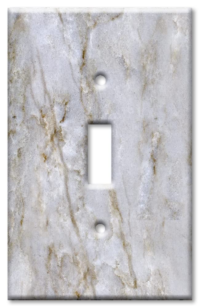 Art Plates - Decorative Light Switch Plate Cover Plate - Decorative Metal Wall Plate - 1 Gang Toggle - White Pearl Quartzite - Granite - Marble (PRINTED IMAGE) - (Made in USA)