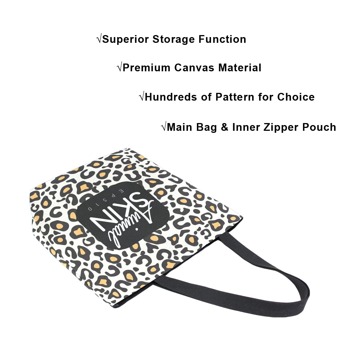 ALAZA Leopard Print Animal Skin Large Canvas Tote Bag Shopping Shoulder Handbag with Small Zippered Pocket