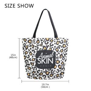 ALAZA Leopard Print Animal Skin Large Canvas Tote Bag Shopping Shoulder Handbag with Small Zippered Pocket