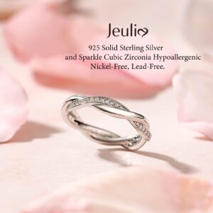 Jeulia Sterling Silver Couple Band for His and Her Interweaving Crossover Matching Anniversary Wedding Diamond rings Engraving Jewelry Set Valentine Day with Gift Box (Women's band, 8)