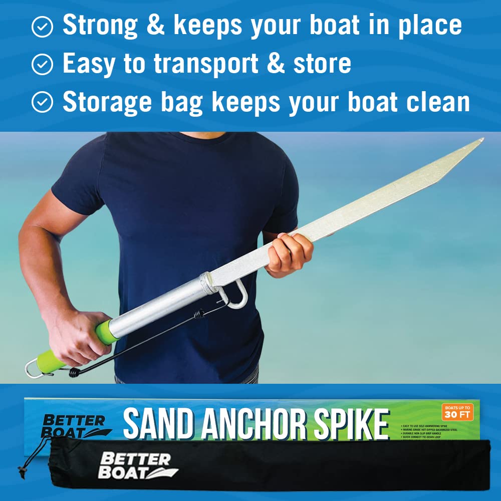 Sand Spike Boat Anchor Pole for Boats Jetski Pontoon Kayak Jet Ski Boating | Large & Small Slide Pole Stick System for Shallow Water Shore, Sandbar, Beach & Land with Bag for Accessories Up to 30 Ft