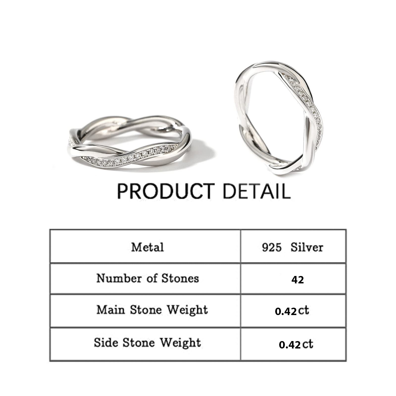 Jeulia Sterling Silver Couple Band for His and Her Interweaving Crossover Matching Anniversary Wedding Diamond rings Engraving Jewelry Set Valentine Day with Gift Box (Women's band, 8)