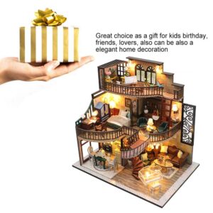 WYD Mini Doll House Kit Dream Building Pavilion Building Model DIY Mini Wooden Furniture Kit LED Lights Dust cover and Music Box Exquisite Decorations Creative Room Creative Gifts